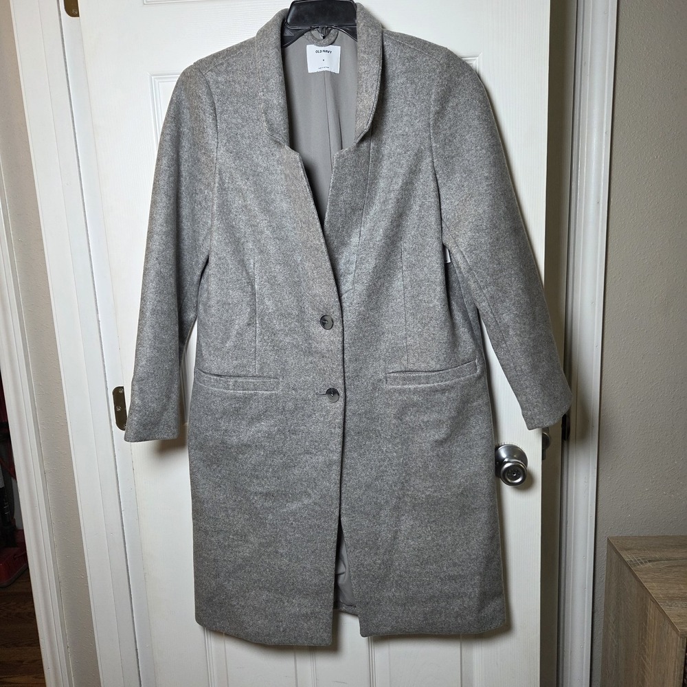 Old Navy sz M gray Longline Wool Blend overcoat Boyfriend Style Minimalist